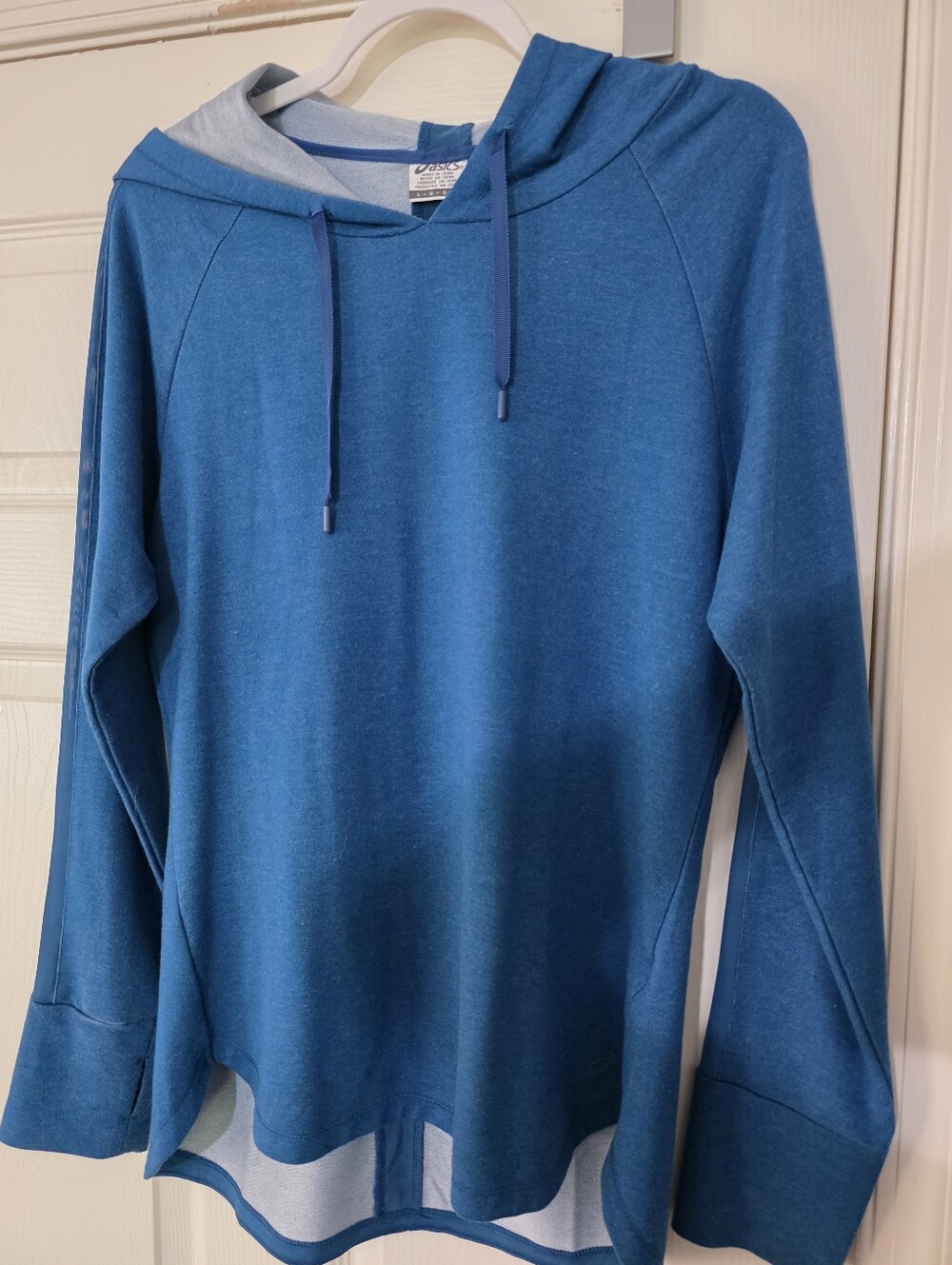 ASICS Womens blue teal hooded pullover Lightweight Running Athletic Size Large